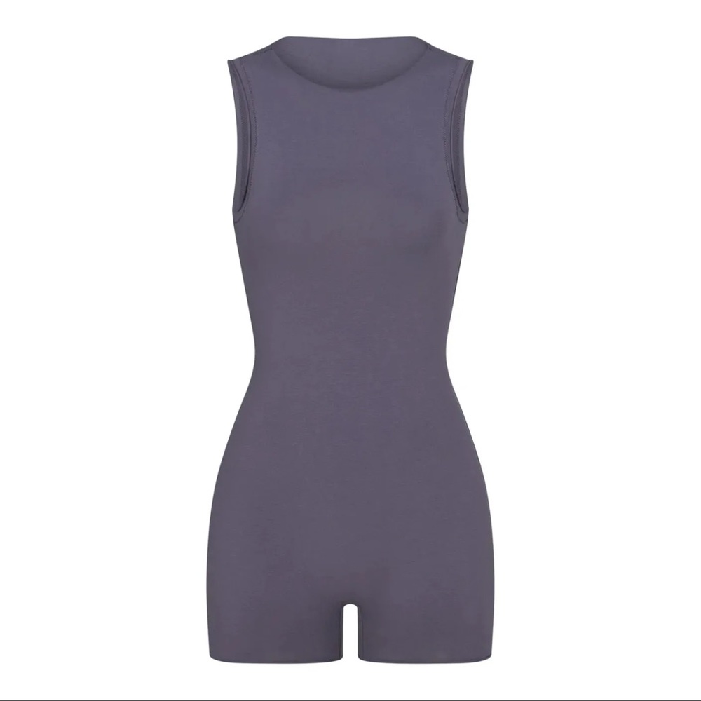 SKIMS Sleeveless Ribbed Tank Romper in Slate Gray